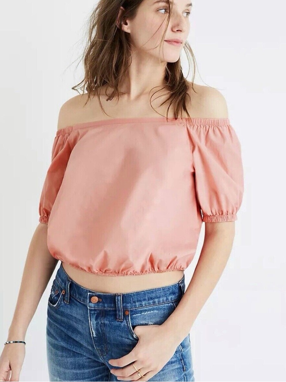 Madewell NWT off the shoulder cropped pink top woman’s size small